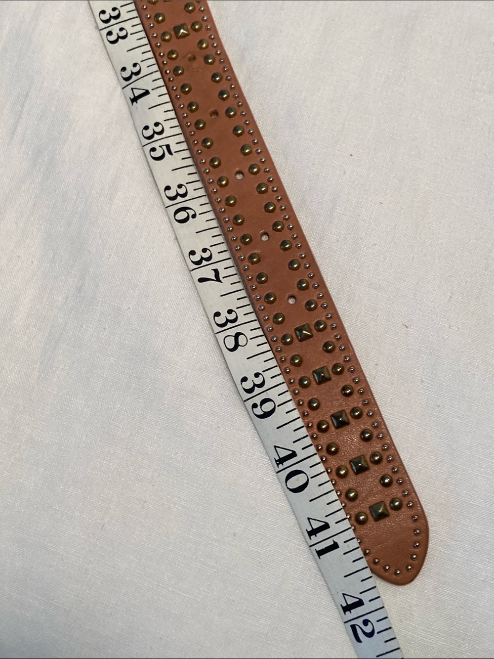 J.Crew Studded Tan caramel Leather Belt Brass Buckle M - Picture 11 of 16